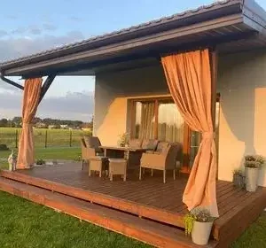 terasos užuolaida, smėlio spalvos, dvi užuolaidos terasoje