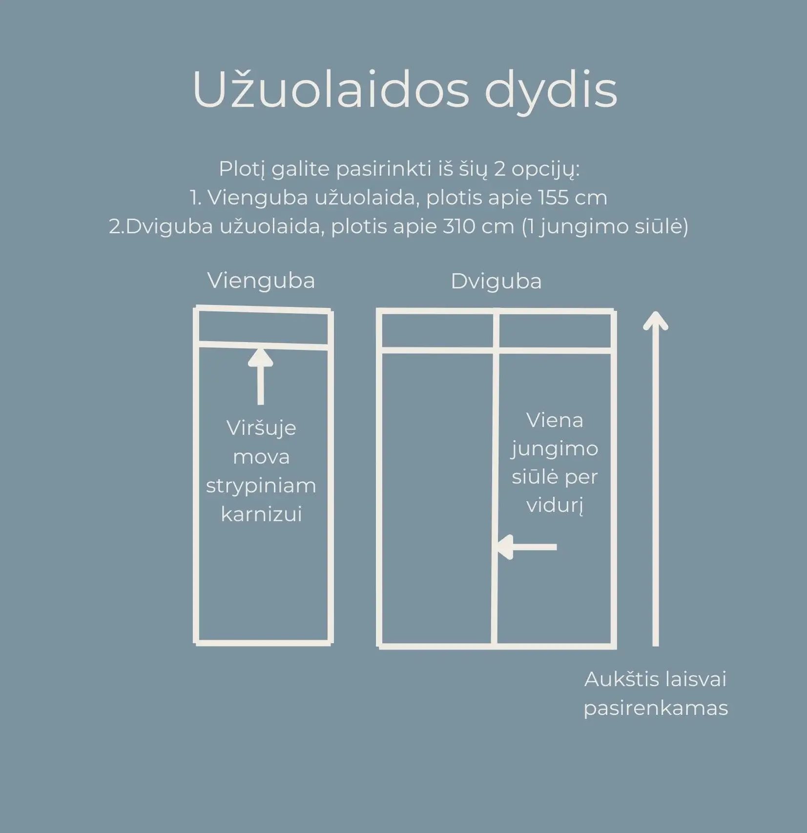 terasos uzuolaida, dydis